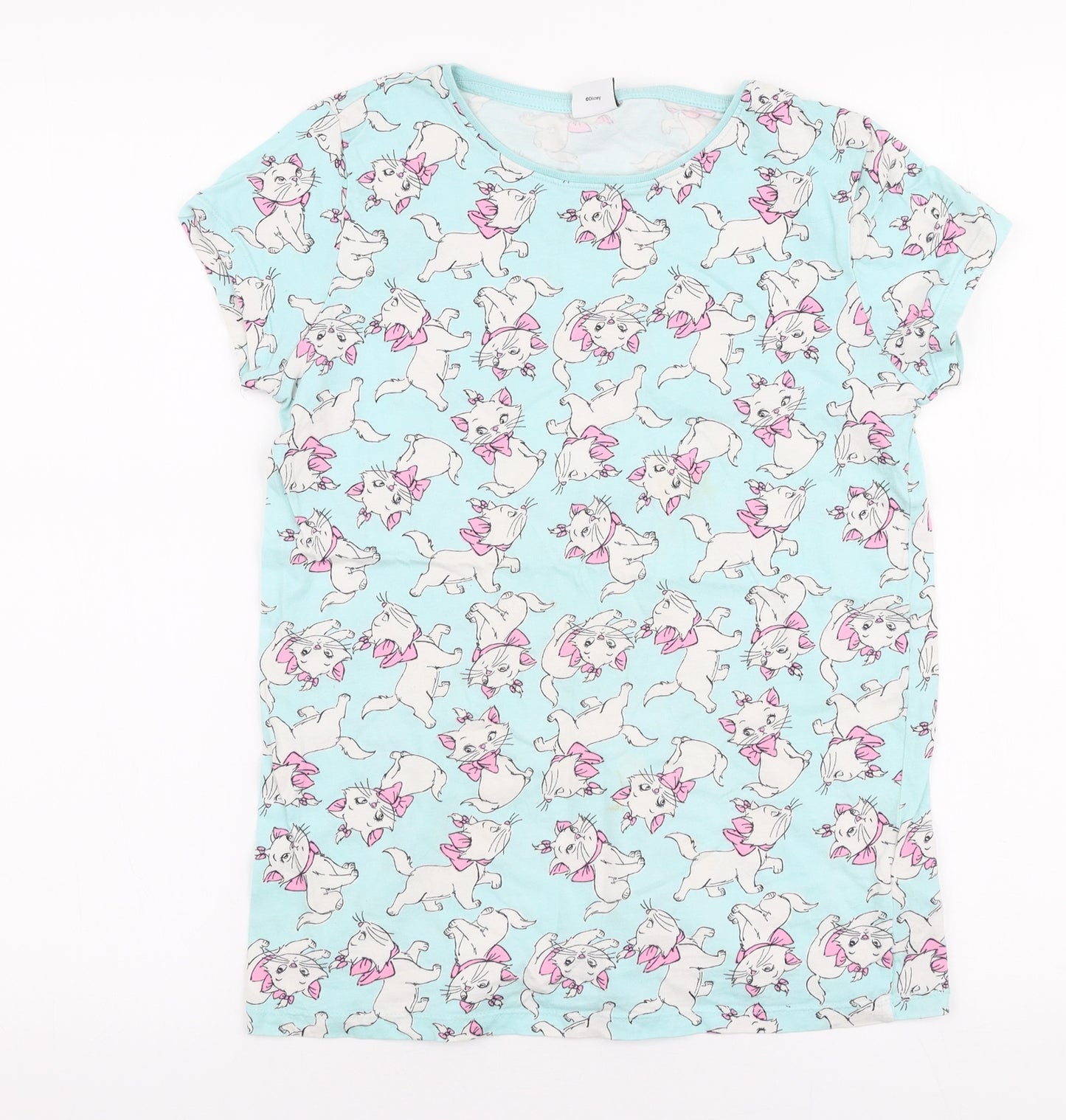 Disney Girls Blue  Cotton Jersey T-Shirt Size 12-13 Years Round Neck Pullover - Aristocats Marie