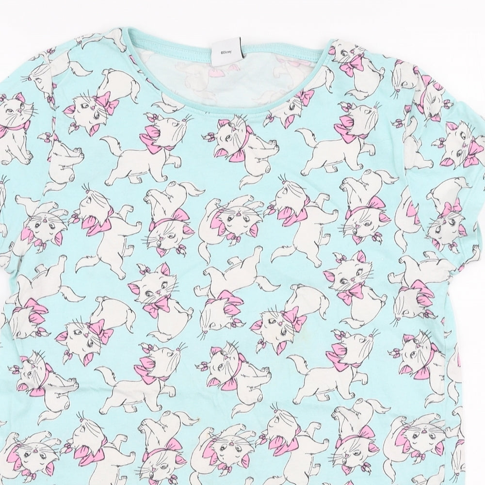 Disney Girls Blue  Cotton Jersey T-Shirt Size 12-13 Years Round Neck Pullover - Aristocats Marie
