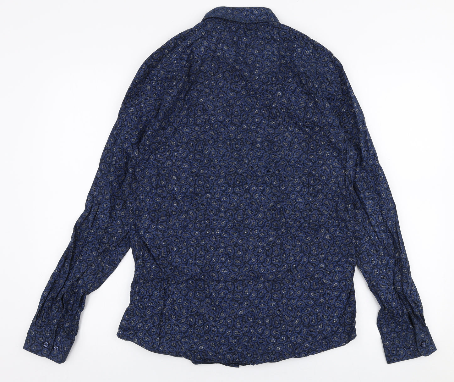 Luc Brevet  Mens Blue Paisley Cotton  Button-Up Size 15.5 Collared Button