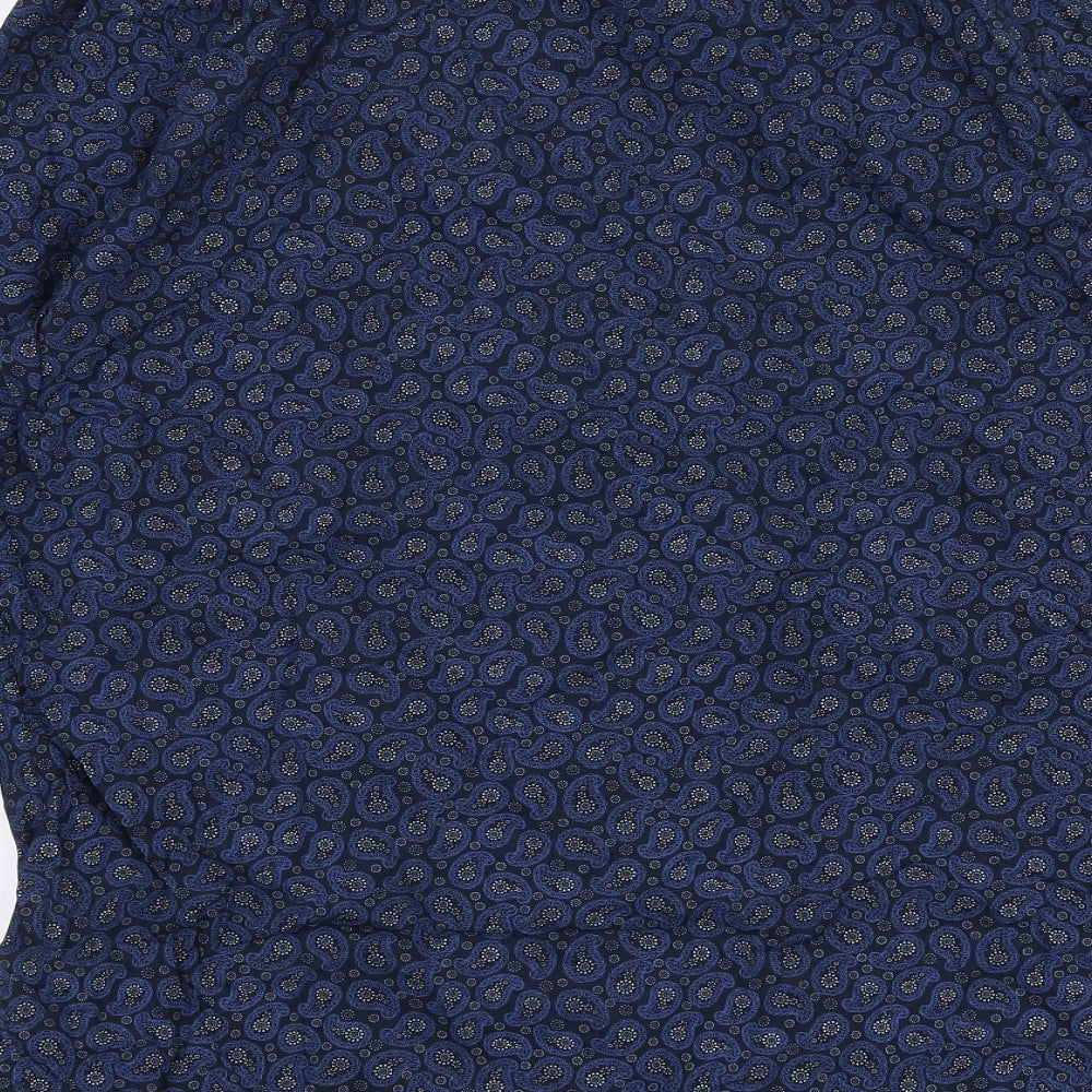 Luc Brevet  Mens Blue Paisley Cotton  Button-Up Size 15.5 Collared Button
