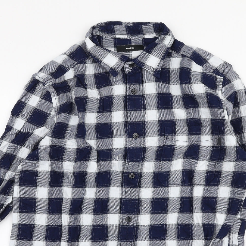 Diesel Mens Blue Check Cotton  Button-Up Size M Collared Button