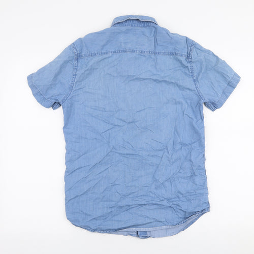 Max Mens Blue  Cotton  Button-Up Size S Collared Snap