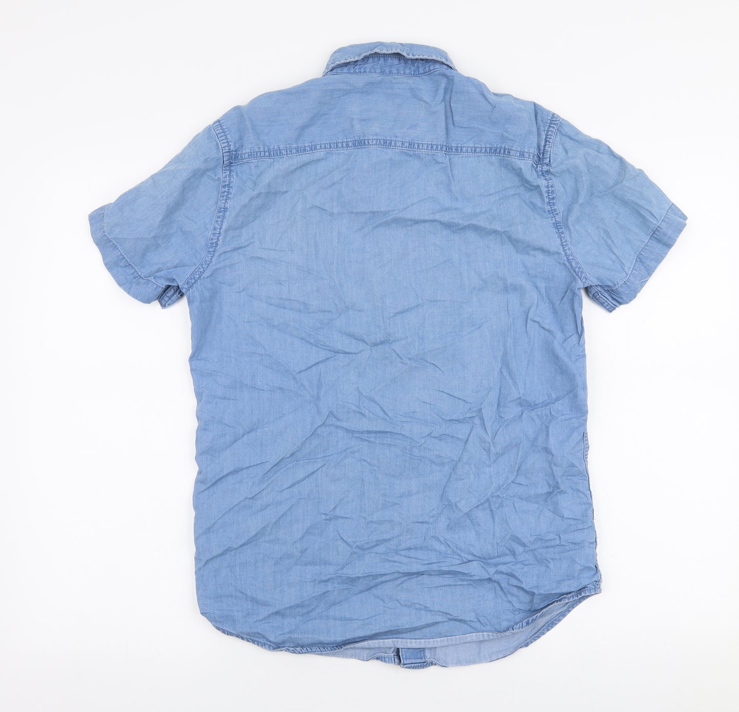 Max Mens Blue  Cotton  Button-Up Size S Collared Snap