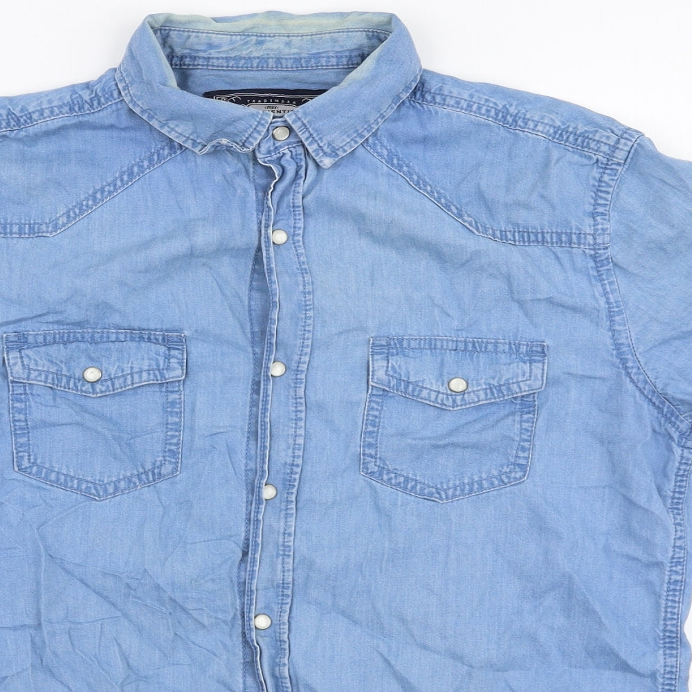 Max Mens Blue  Cotton  Button-Up Size S Collared Snap