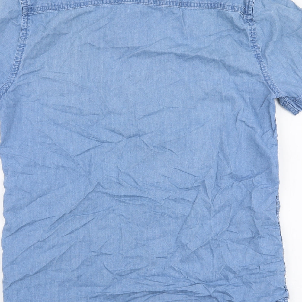 Max Mens Blue  Cotton  Button-Up Size S Collared Snap