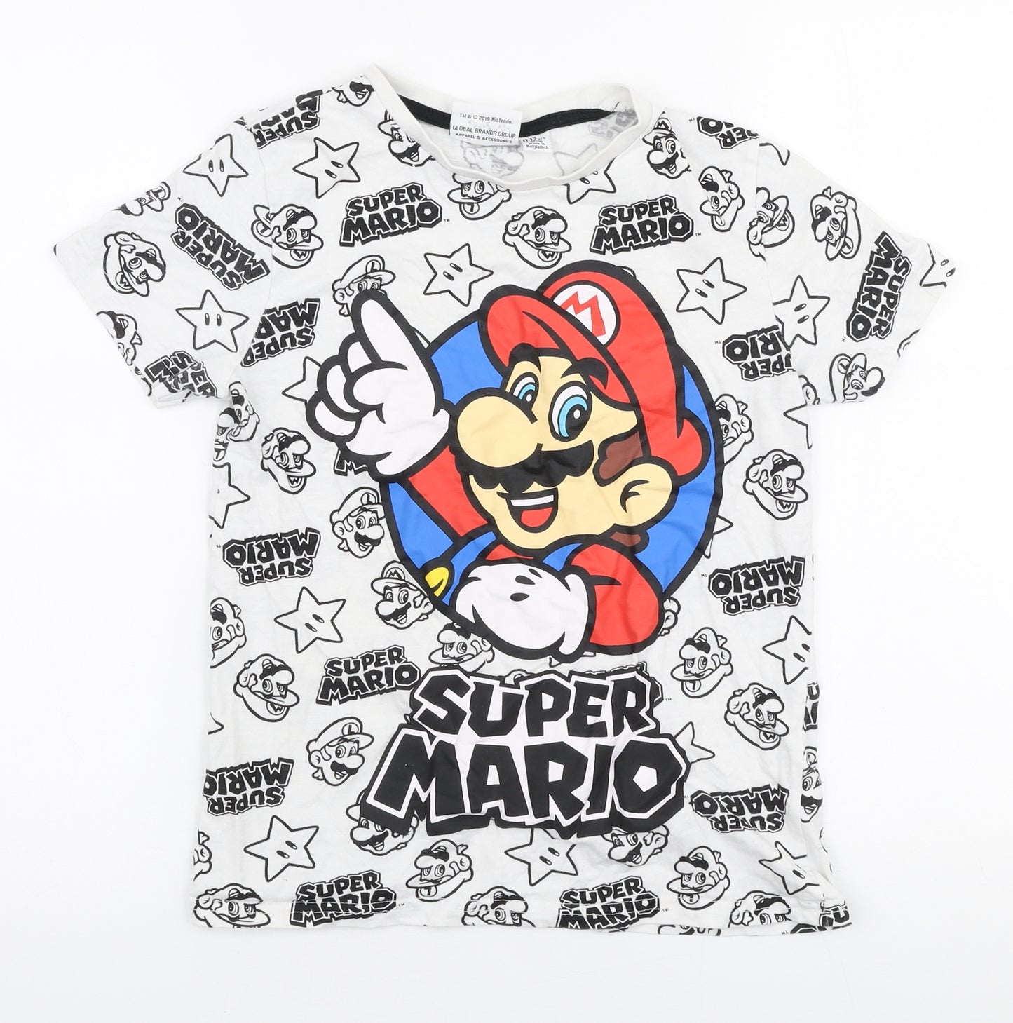Primark Boys White  100% Cotton Jersey T-Shirt Size 11-12 Years Round Neck Pullover - Super mario