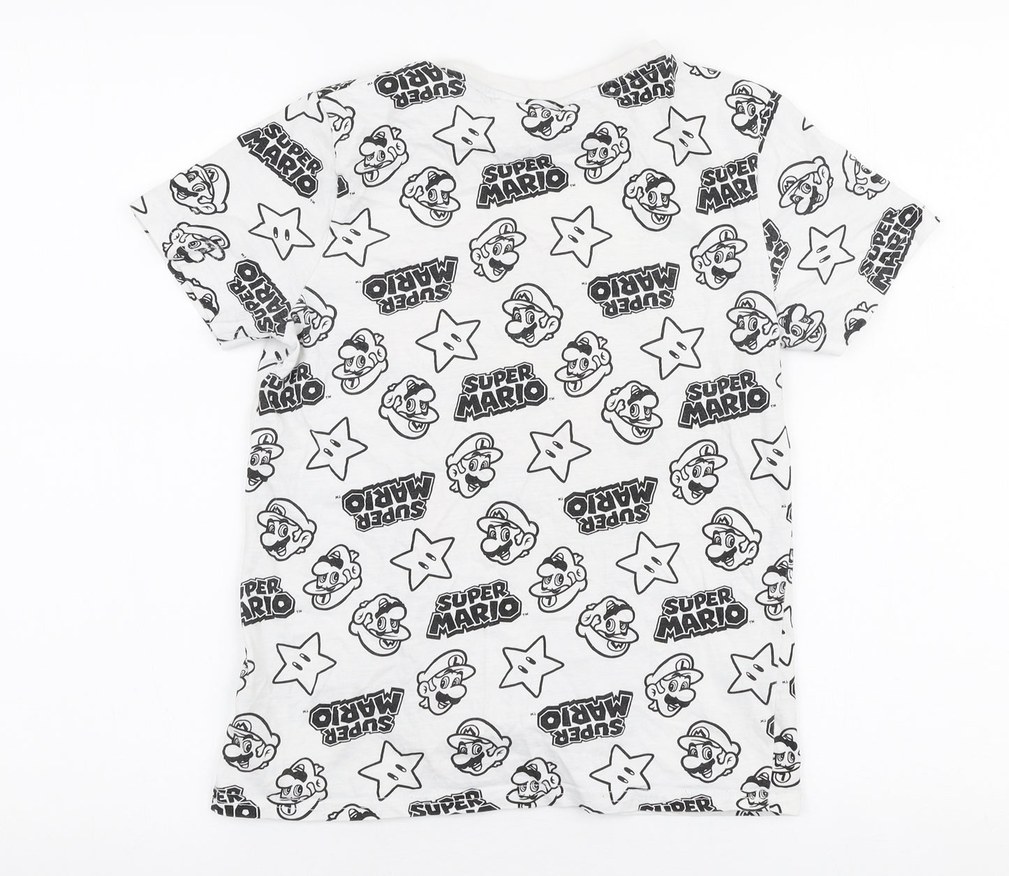 Primark Boys White  100% Cotton Jersey T-Shirt Size 11-12 Years Round Neck Pullover - Super mario