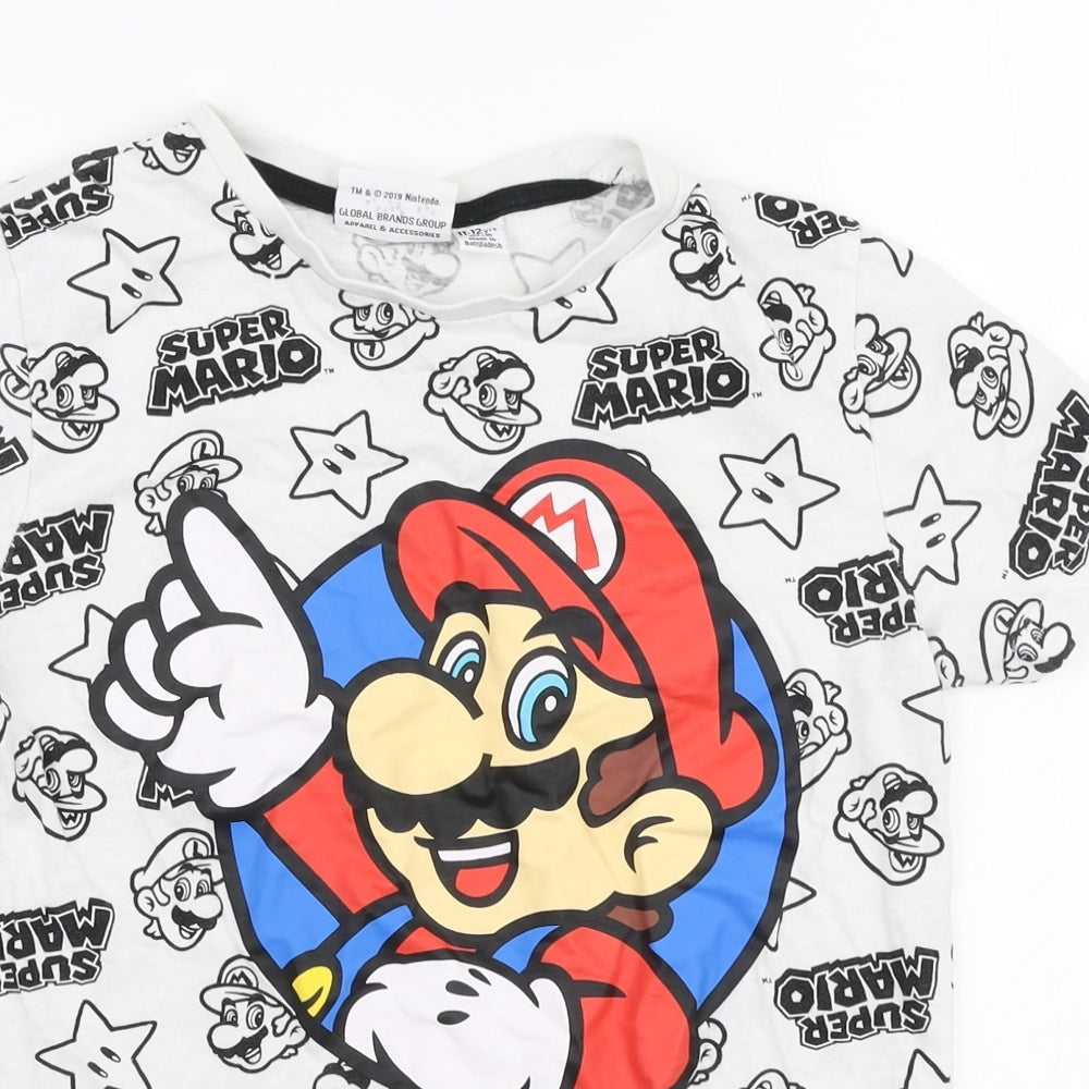 Primark Boys White  100% Cotton Jersey T-Shirt Size 11-12 Years Round Neck Pullover - Super mario