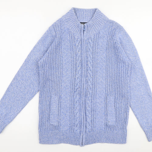 Isle  Womens Blue High Neck  100% Cotton Full Zip Jumper Size M