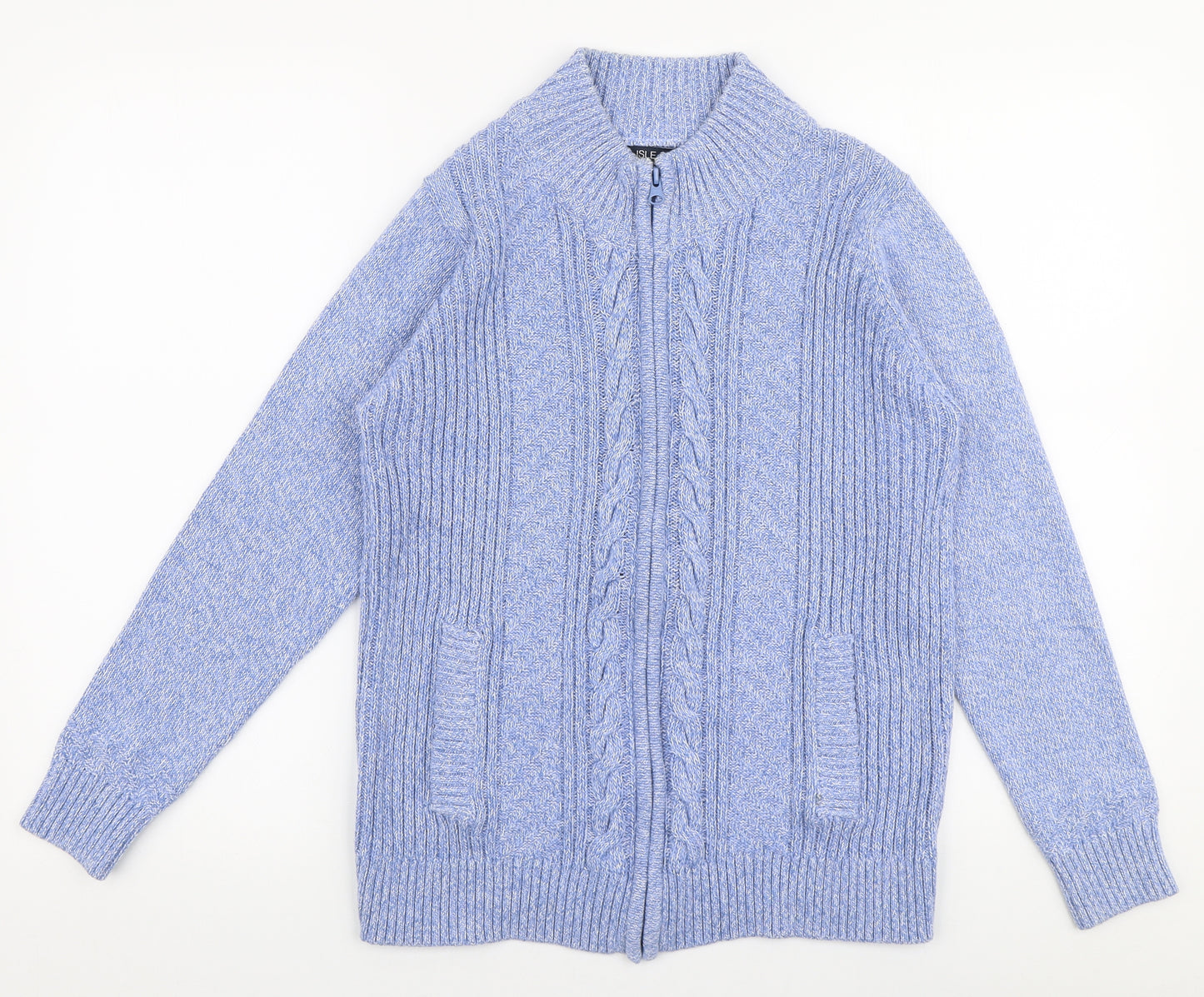 Isle  Womens Blue High Neck  100% Cotton Full Zip Jumper Size M