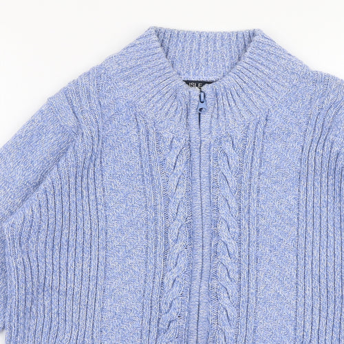 Isle  Womens Blue High Neck  100% Cotton Full Zip Jumper Size M