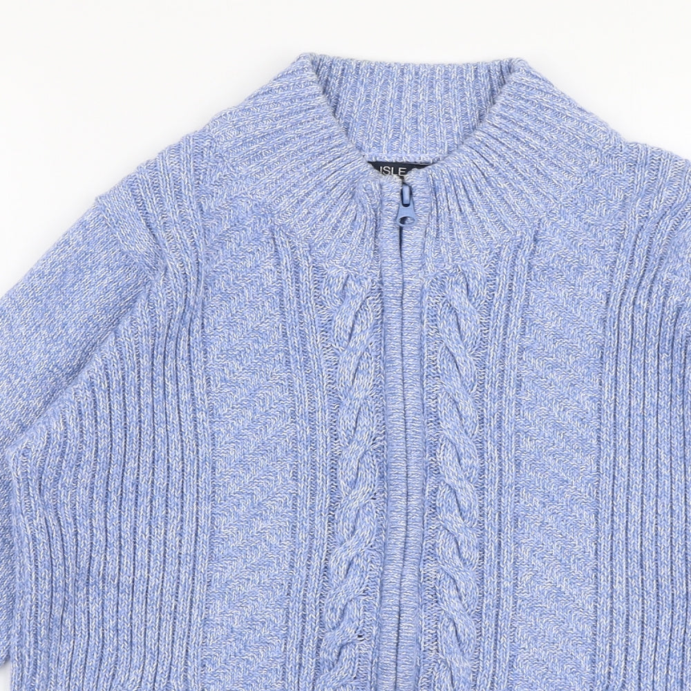 Isle  Womens Blue High Neck  100% Cotton Full Zip Jumper Size M