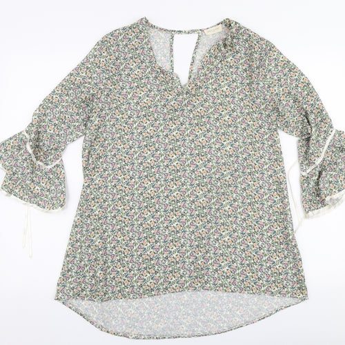 Holly & Joey Womens Multicoloured Floral Polyester Basic Blouse Size M V-Neck