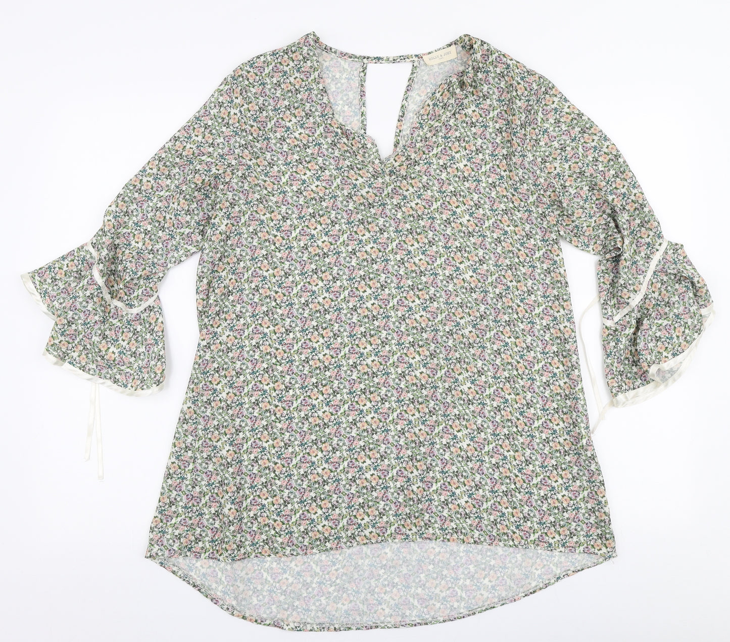 Holly & Joey Womens Multicoloured Floral Polyester Basic Blouse Size M V-Neck