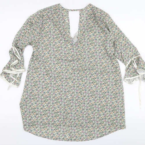 Holly & Joey Womens Multicoloured Floral Polyester Basic Blouse Size M V-Neck
