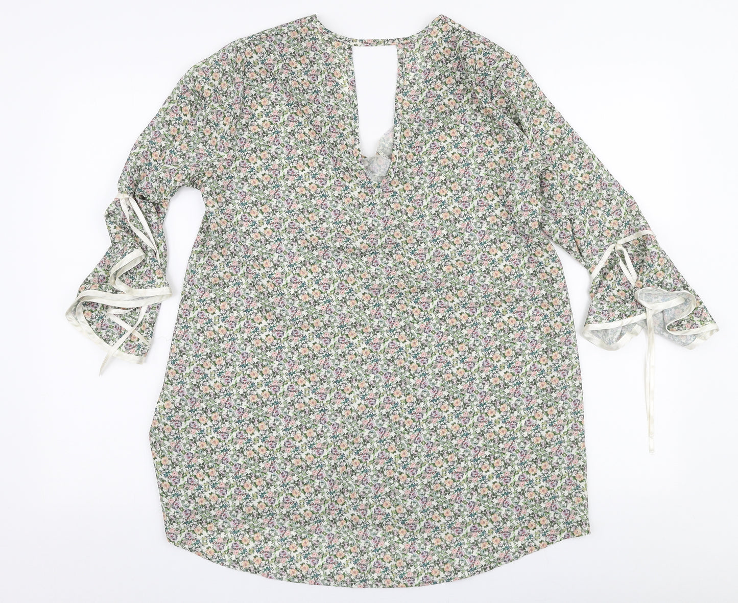 Holly & Joey Womens Multicoloured Floral Polyester Basic Blouse Size M V-Neck