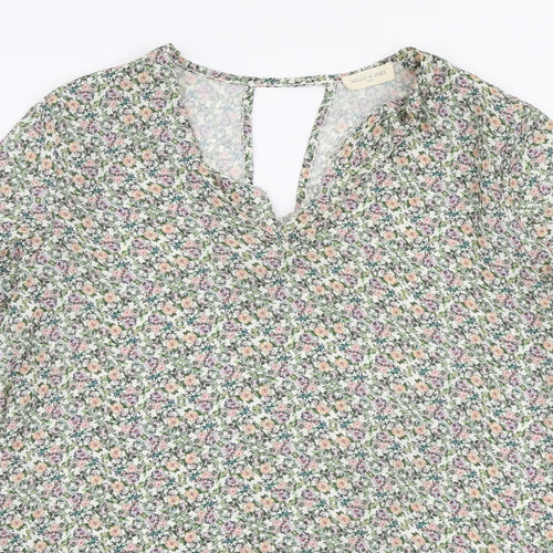 Holly & Joey Womens Multicoloured Floral Polyester Basic Blouse Size M V-Neck