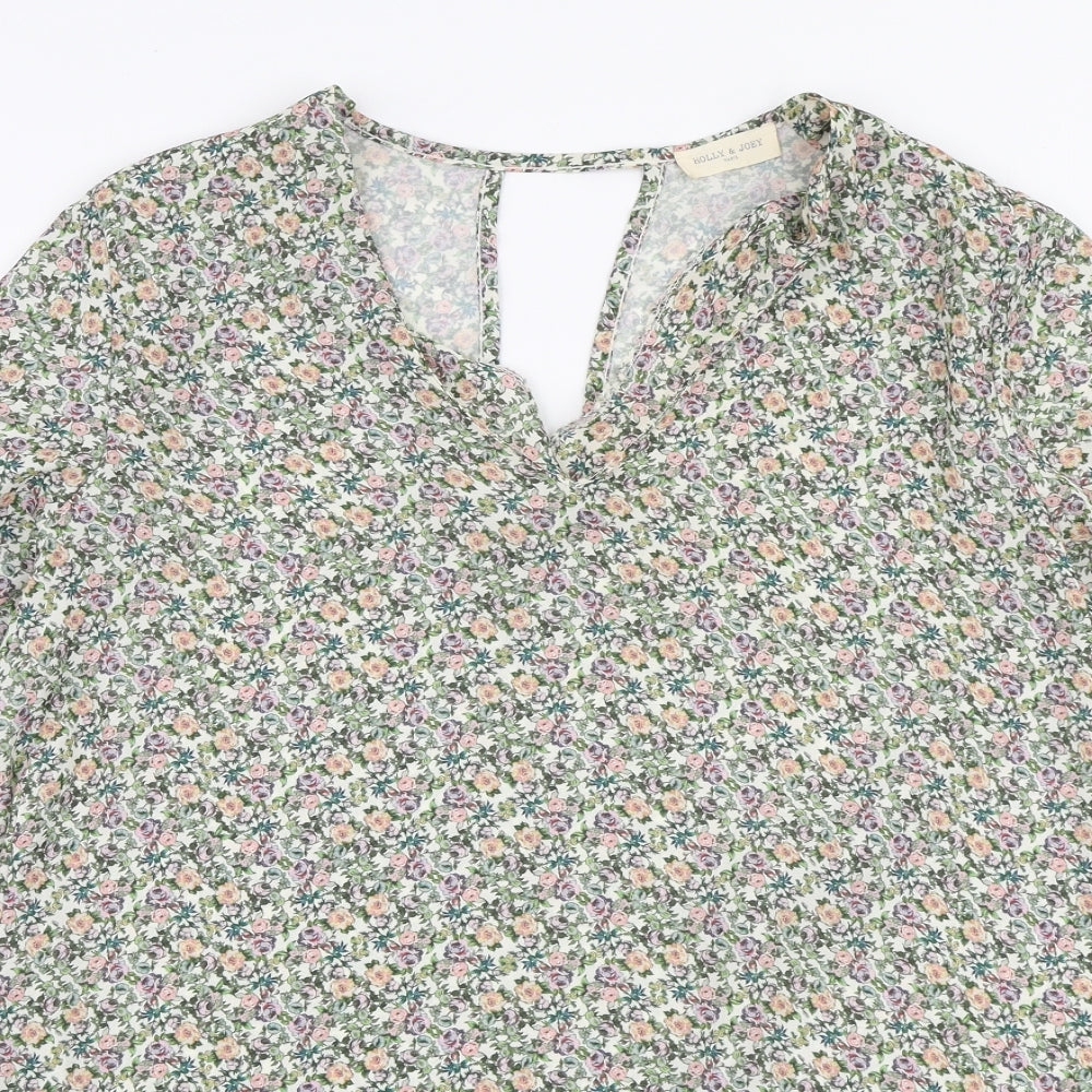Holly & Joey Womens Multicoloured Floral Polyester Basic Blouse Size M V-Neck