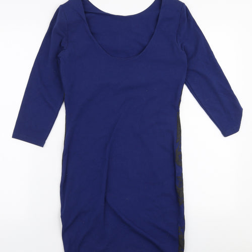 River Island Womens Blue Floral Cotton Bodycon  Size 10  Round Neck Pullover