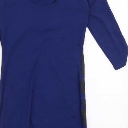 River Island Womens Blue Floral Cotton Bodycon  Size 10  Round Neck Pullover