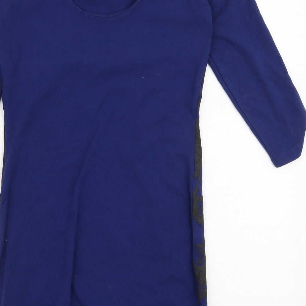 River Island Womens Blue Floral Cotton Bodycon  Size 10  Round Neck Pullover