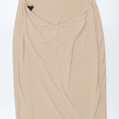 Missguided Womens Beige  Polyester Pencil Dress  Size 14  High Neck Pullover