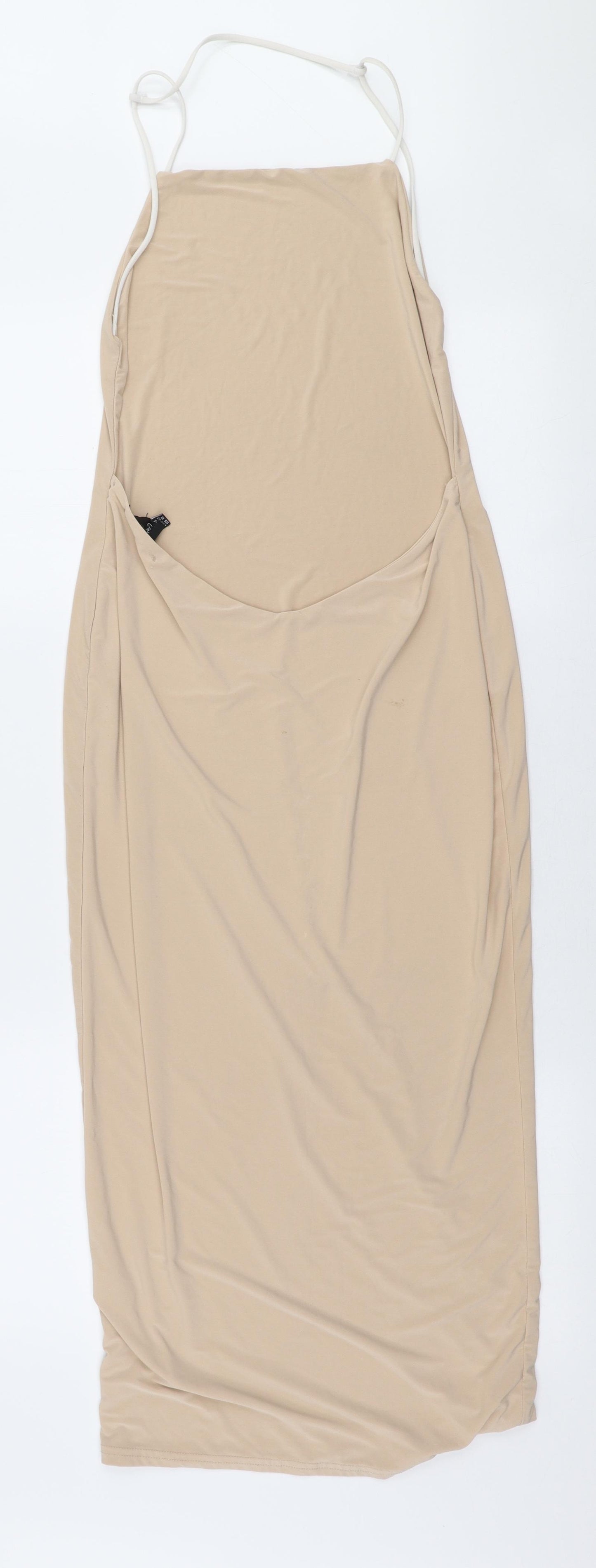 Missguided Womens Beige  Polyester Pencil Dress  Size 14  High Neck Pullover