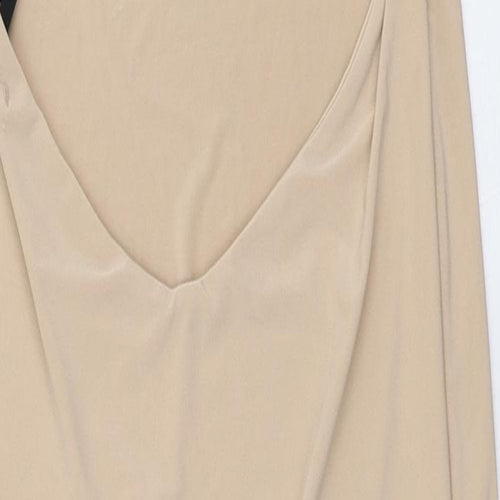 Missguided Womens Beige  Polyester Pencil Dress  Size 14  High Neck Pullover