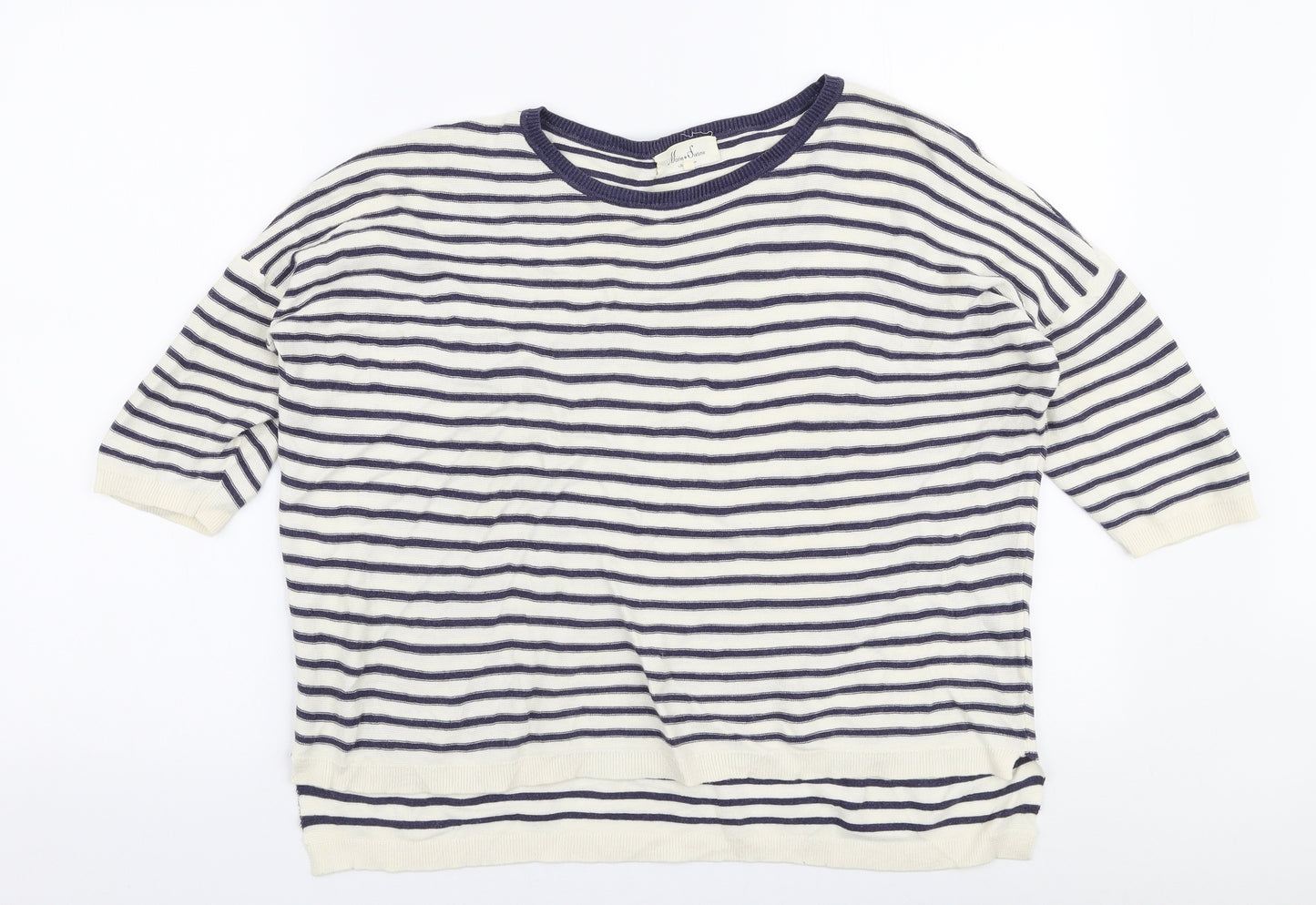 Marie Sixtine Womens White Round Neck Striped Cotton Pullover Jumper Size S