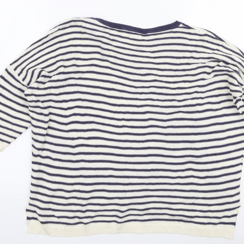 Marie Sixtine Womens White Round Neck Striped Cotton Pullover Jumper Size S
