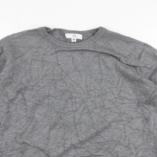 River Island Mens Grey Round Neck  Polyester Pullover Jumper Size M