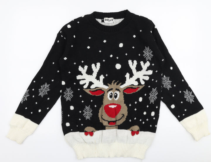 Dolls Mens Multicoloured Round Neck Acrylic Pullover Jumper Size M - Christmas Rudolf