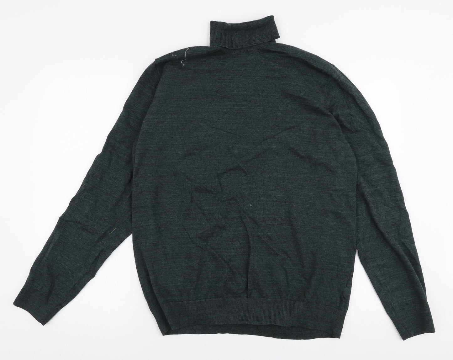 Marks and Spencer Mens Green Roll Neck  Cotton Pullover Jumper Size XL