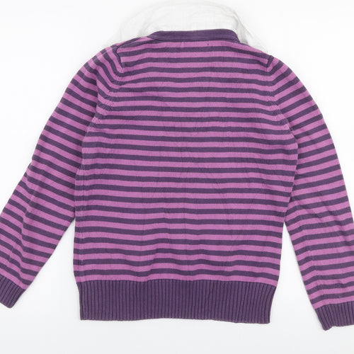 Marks and Spencer Womens Purple Collared Striped Cotton Pullover Jumper Size 12