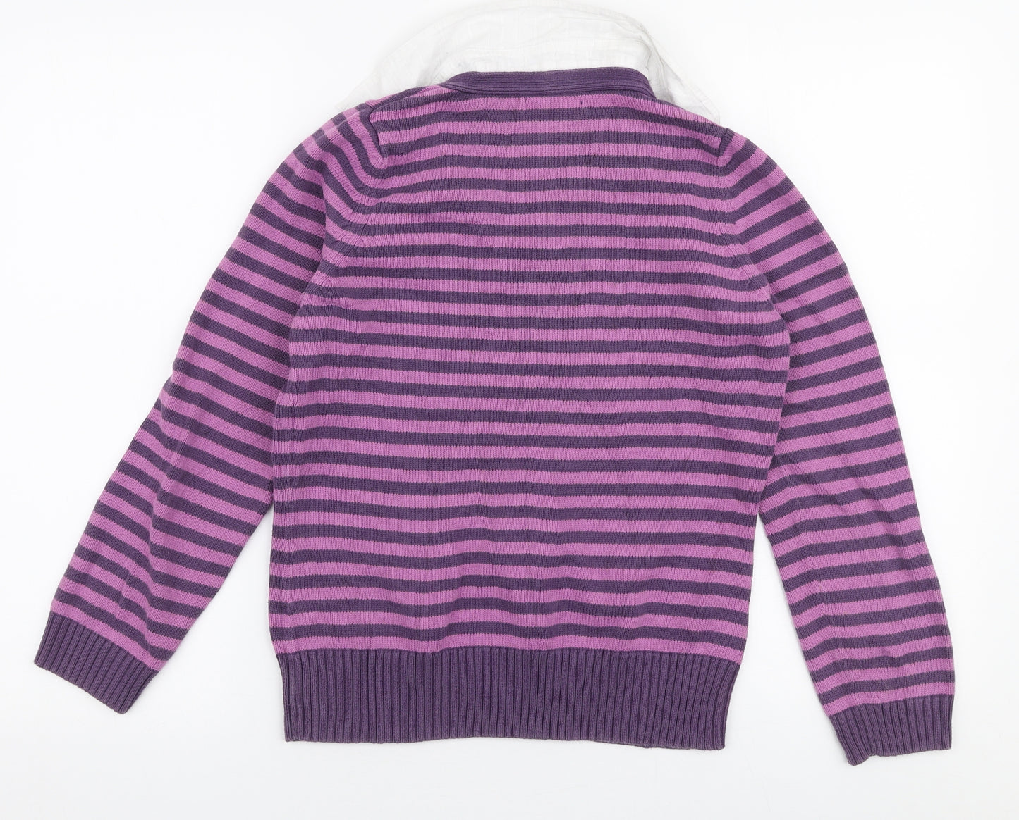Marks and Spencer Womens Purple Collared Striped Cotton Pullover Jumper Size 12