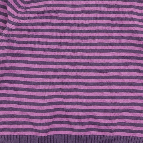 Marks and Spencer Womens Purple Collared Striped Cotton Pullover Jumper Size 12