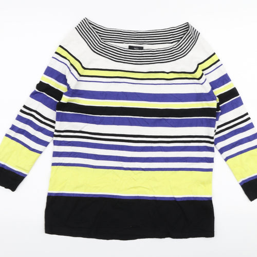 M&Co Womens Multicoloured Boat Neck Striped Viscose Pullover Jumper Size 14