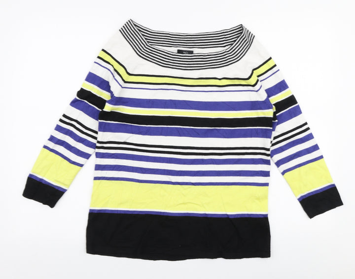 M&Co Womens Multicoloured Boat Neck Striped Viscose Pullover Jumper Size 14