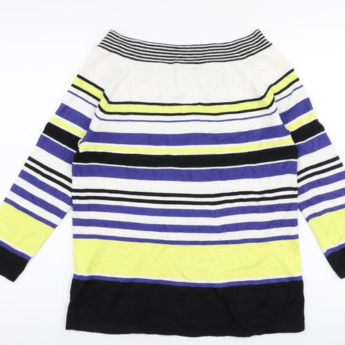 M&Co Womens Multicoloured Boat Neck Striped Viscose Pullover Jumper Size 14