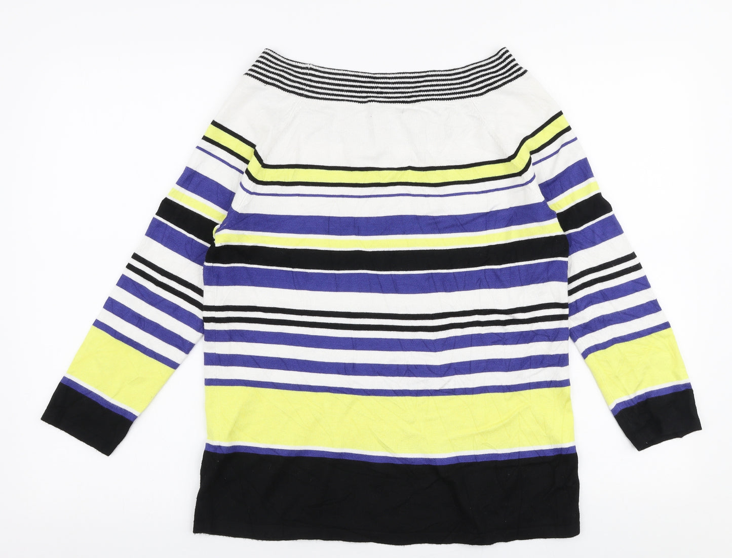 M&Co Womens Multicoloured Boat Neck Striped Viscose Pullover Jumper Size 14