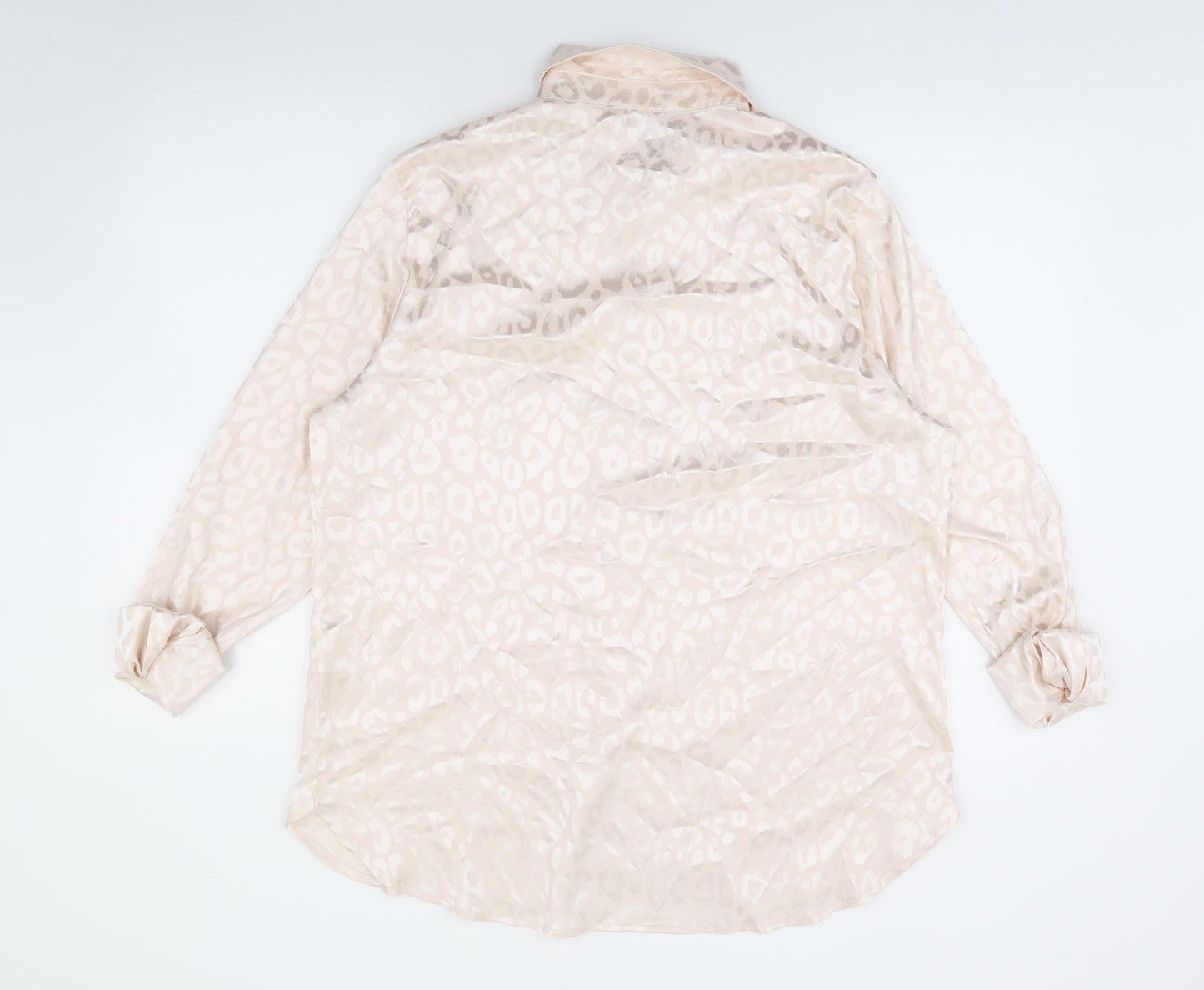 SheIn Womens Ivory Animal Print Polyester Jersey Button-Up Size 16 Collared
