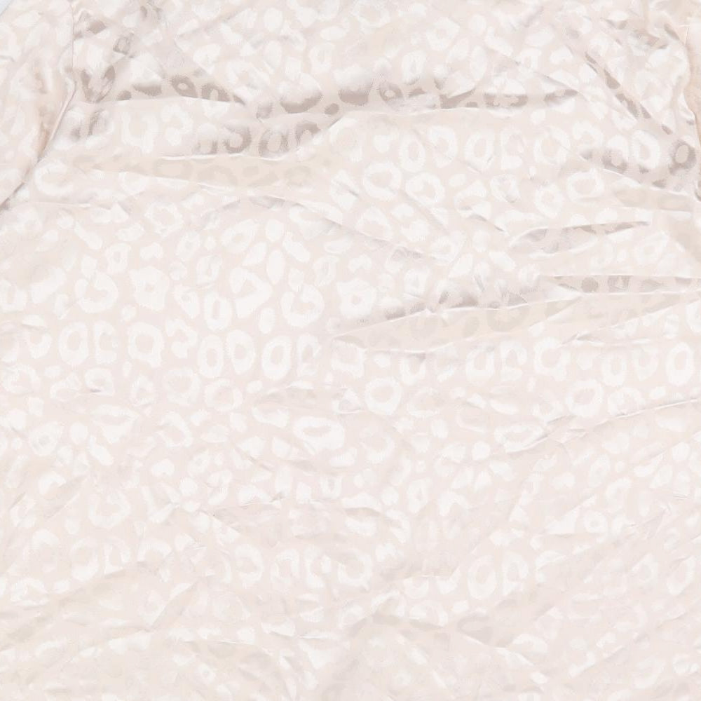 SheIn Womens Ivory Animal Print Polyester Jersey Button-Up Size 16 Collared
