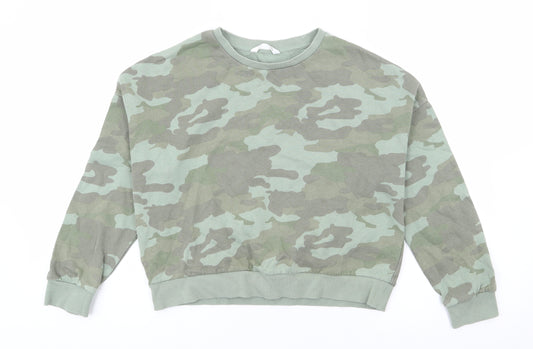 Marks and Spencer Girls Green Crew Neck Camouflage Cotton Pullover Jumper Size 11-12 Years  Pullover - Drop Shoulder