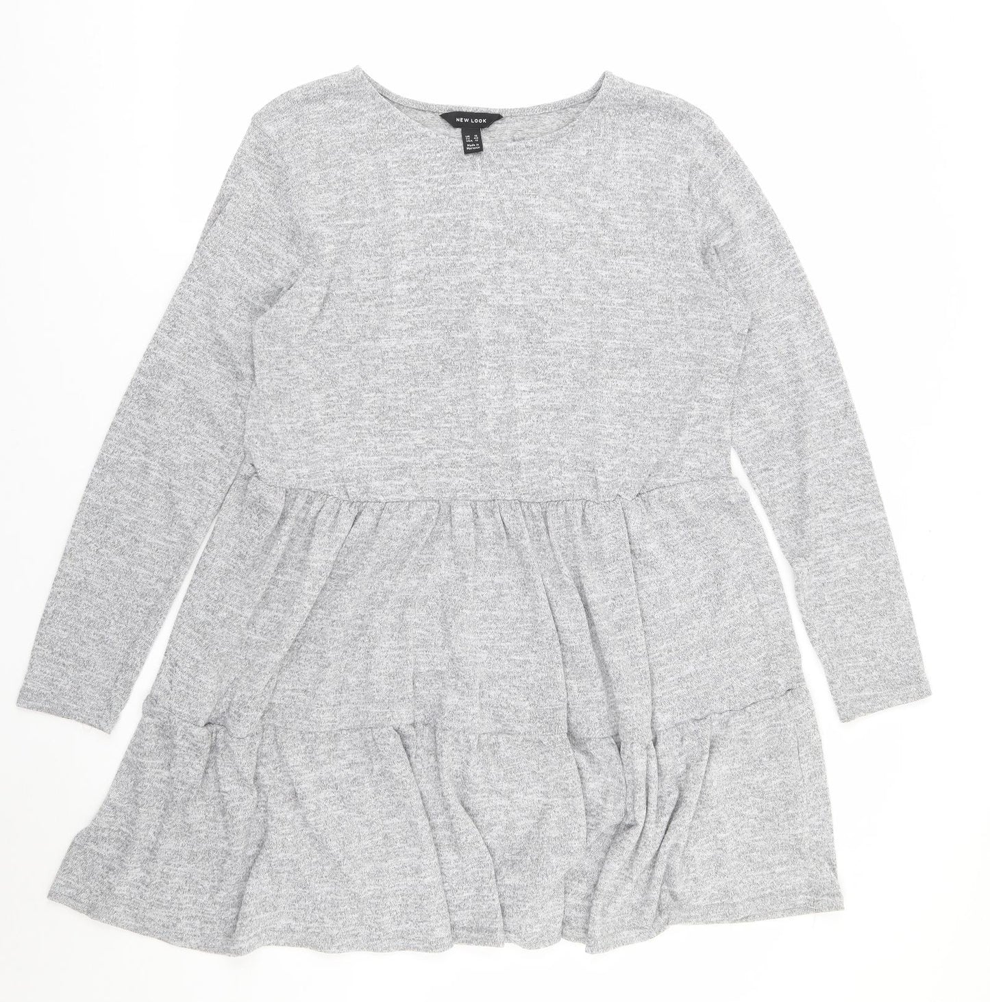 New Look Womens Grey  Polyester Skater Dress  Size 16  Round Neck Pullover - Tiered