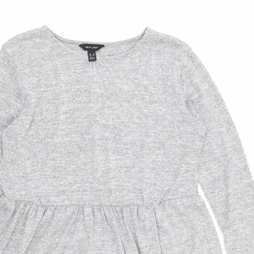 New Look Womens Grey  Polyester Skater Dress  Size 16  Round Neck Pullover - Tiered