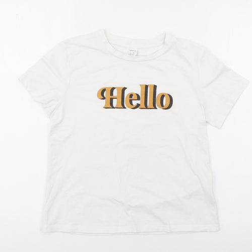 SheIn Girls White  Cotton Pullover T-Shirt Size 12 Years Crew Neck Pullover