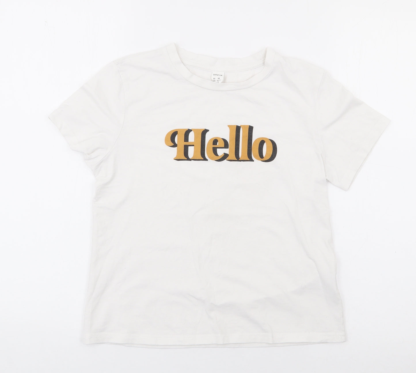 SheIn Girls White  Cotton Pullover T-Shirt Size 12 Years Crew Neck Pullover