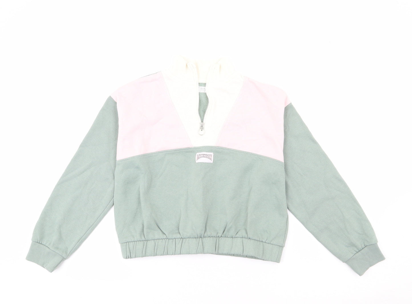Primark Girls Green Colourblock Cotton Pullover Sweatshirt Size 11-12 Years  Pullover