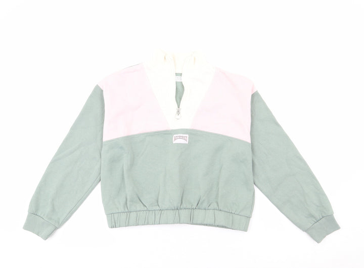 Primark Girls Green Colourblock Cotton Pullover Sweatshirt Size 11-12 Years  Pullover