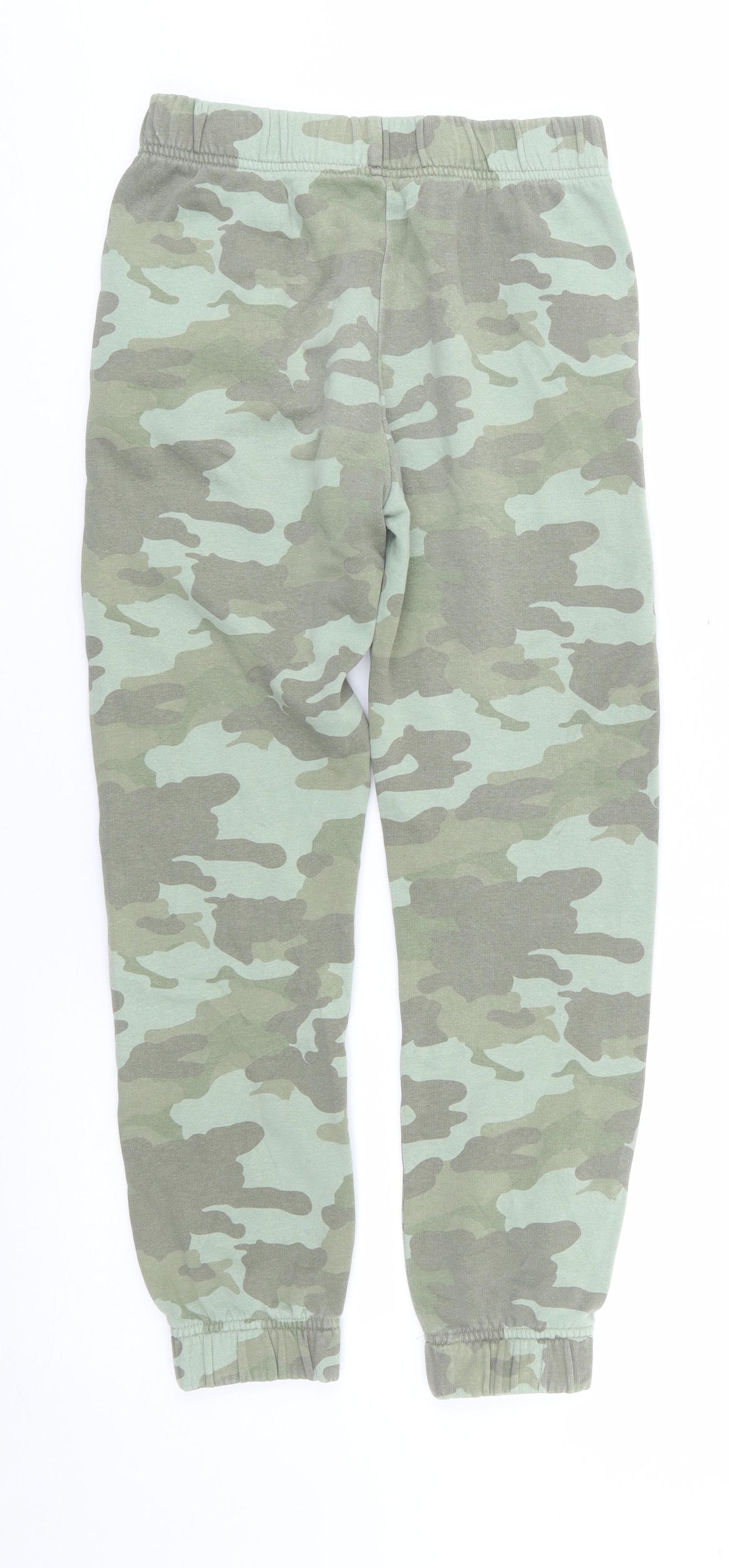 Marks and Spencer Girls Green Camouflage Cotton Jogger Trousers Size 10-11 Years L23.5 in Regular